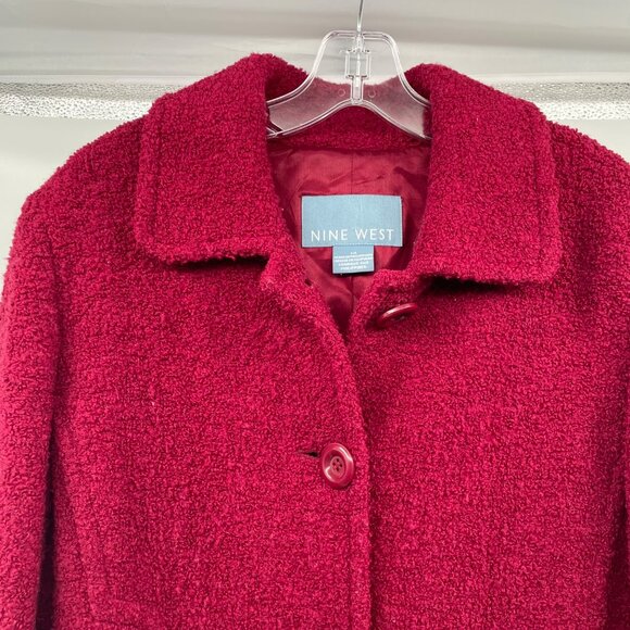 Nine West Womens Nubby Pea Coat Button Up Wool Blend Claret Size 14 Pockets - Picture 2 of 9